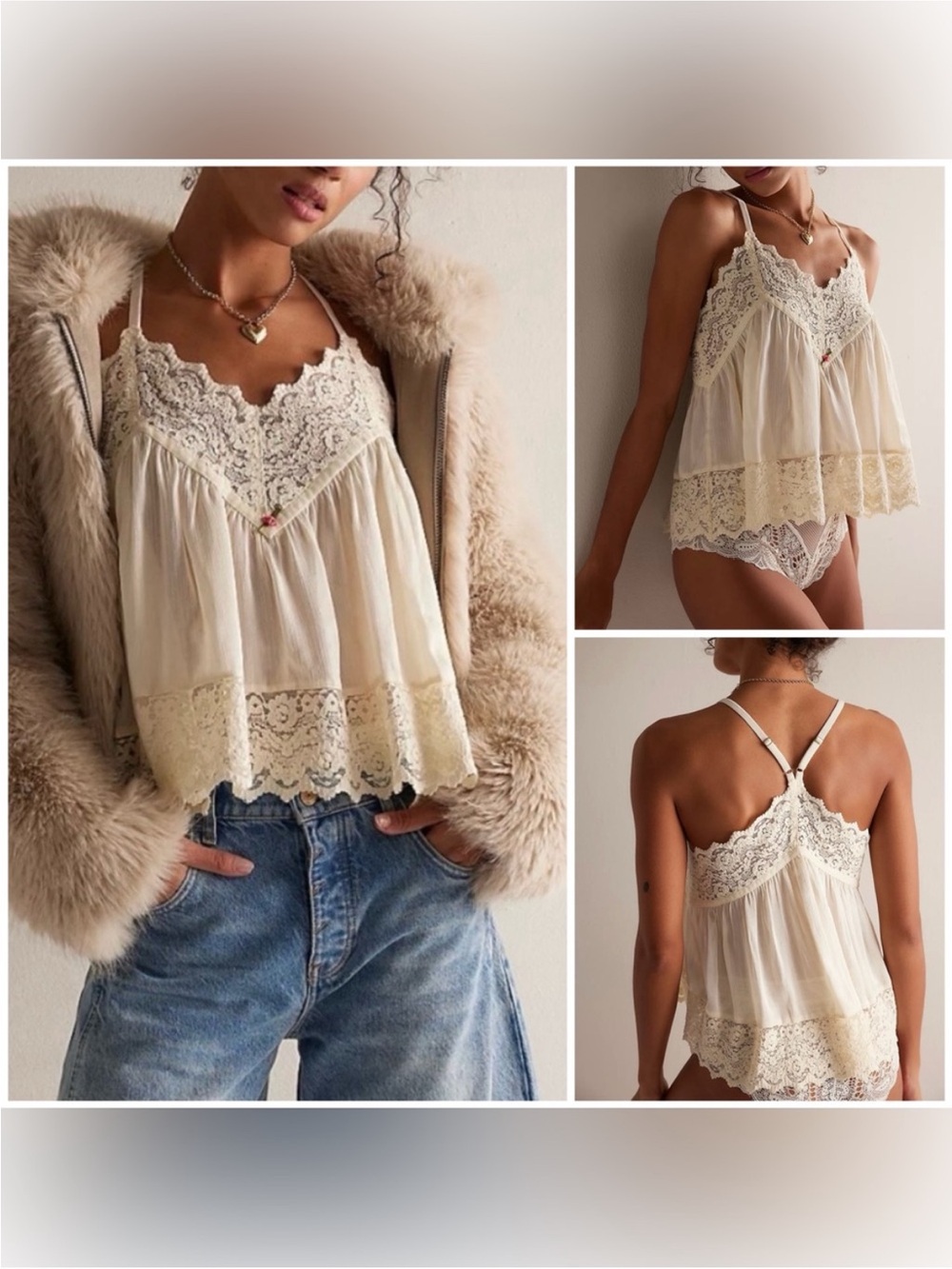 NWT Free People FP Intimately Fiona Satin Cami - tofu ivory - XS